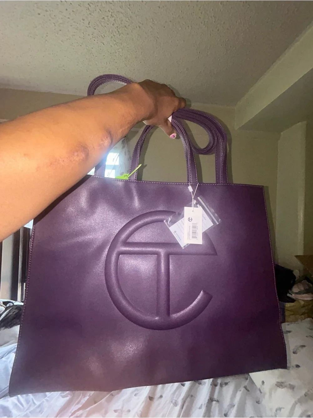 Telfar Purple Leather Logo Tote